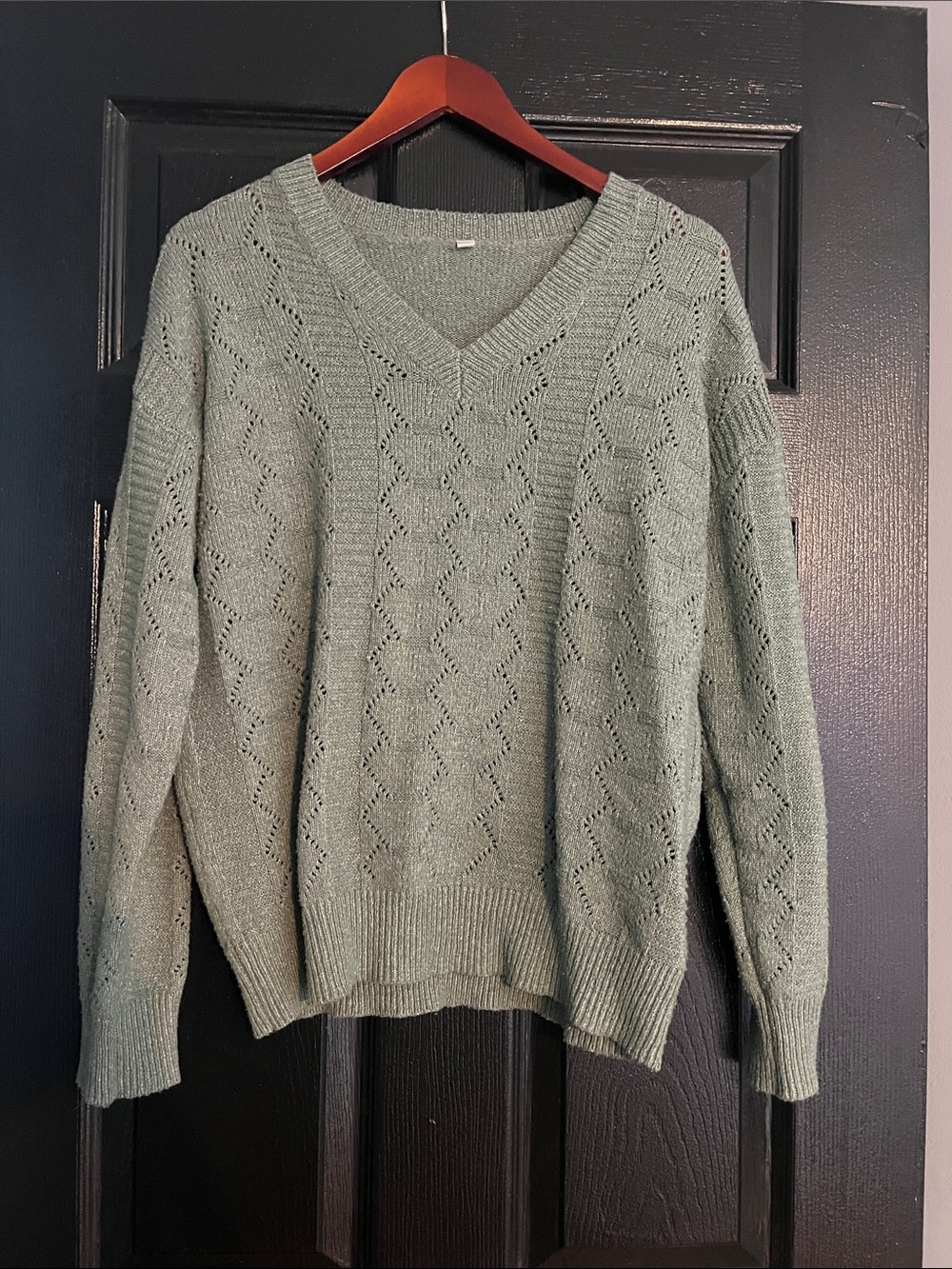 Light Sage Green V-Neck Knit Sweater - Women